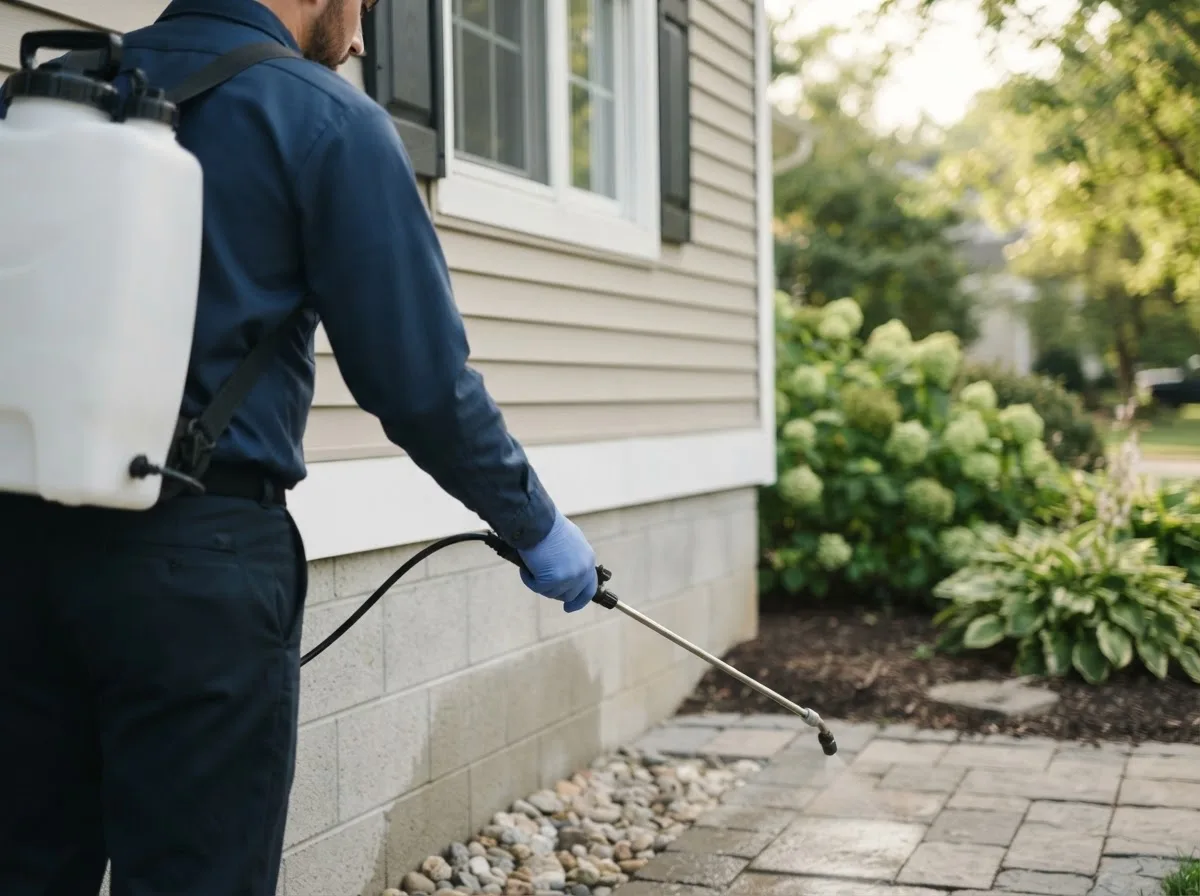 Pest control technician inspecting a home in Kimball, MN